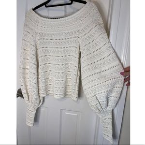 Oscar de la Renta Off-the-Shoulder Lace Long Sleeve Top in White size Small